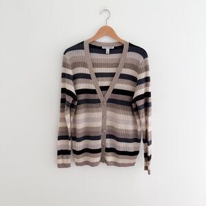 Autumn Cashmere Striped Ribbed Cashmere Cardigan Sweater Size Small